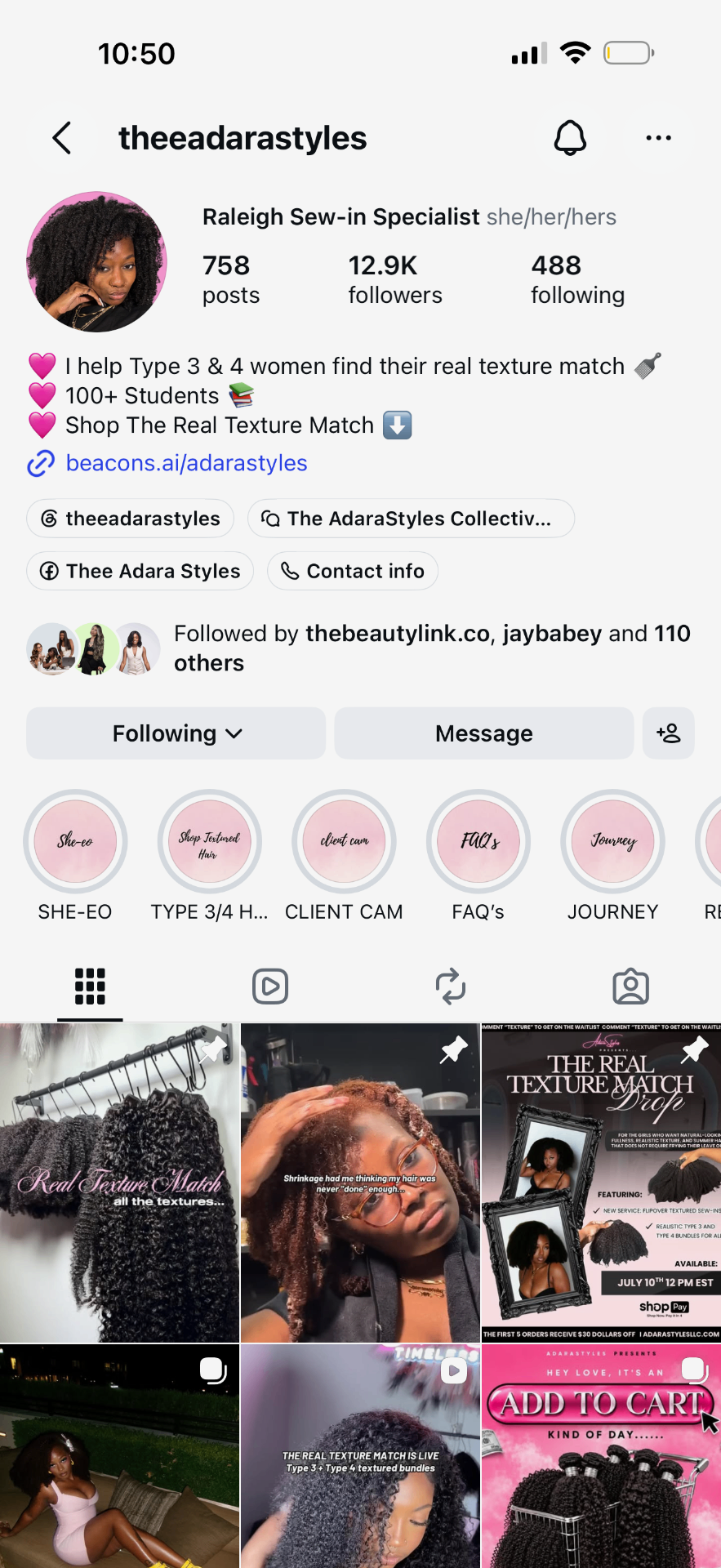 After Instagram profile screenshot