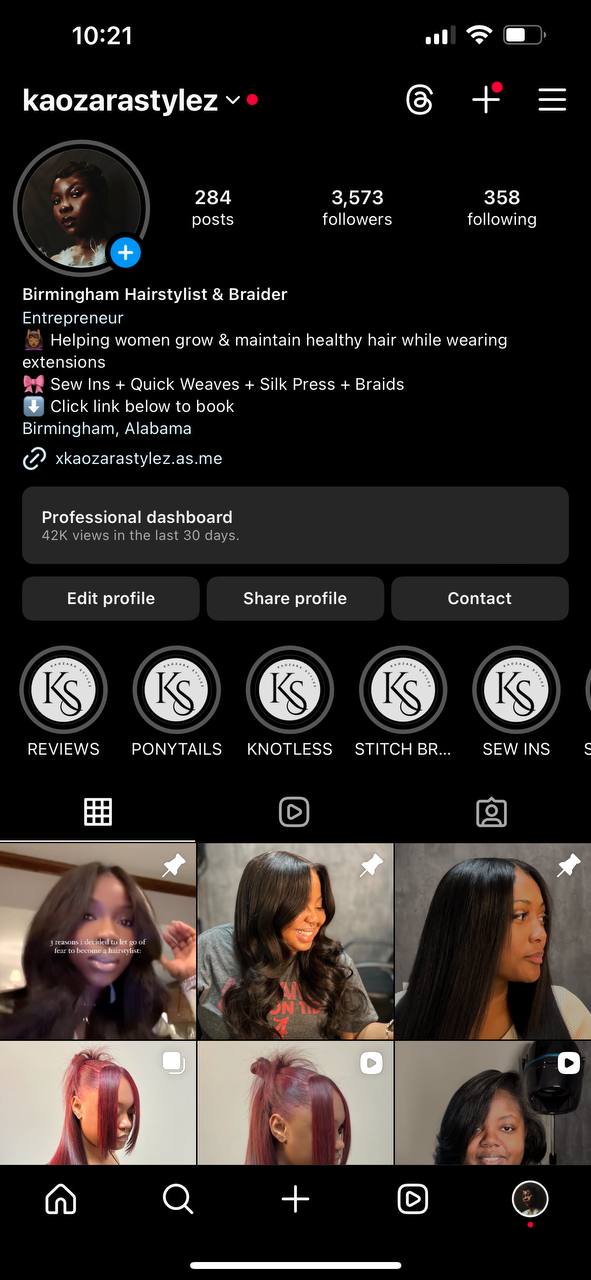 Before Instagram profile screenshot