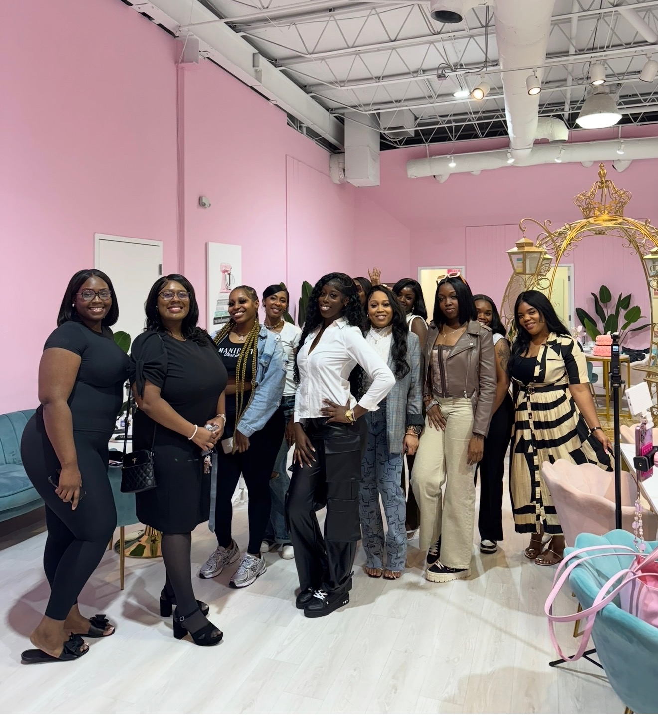 KayStylist with beauty professionals at a live content creation event