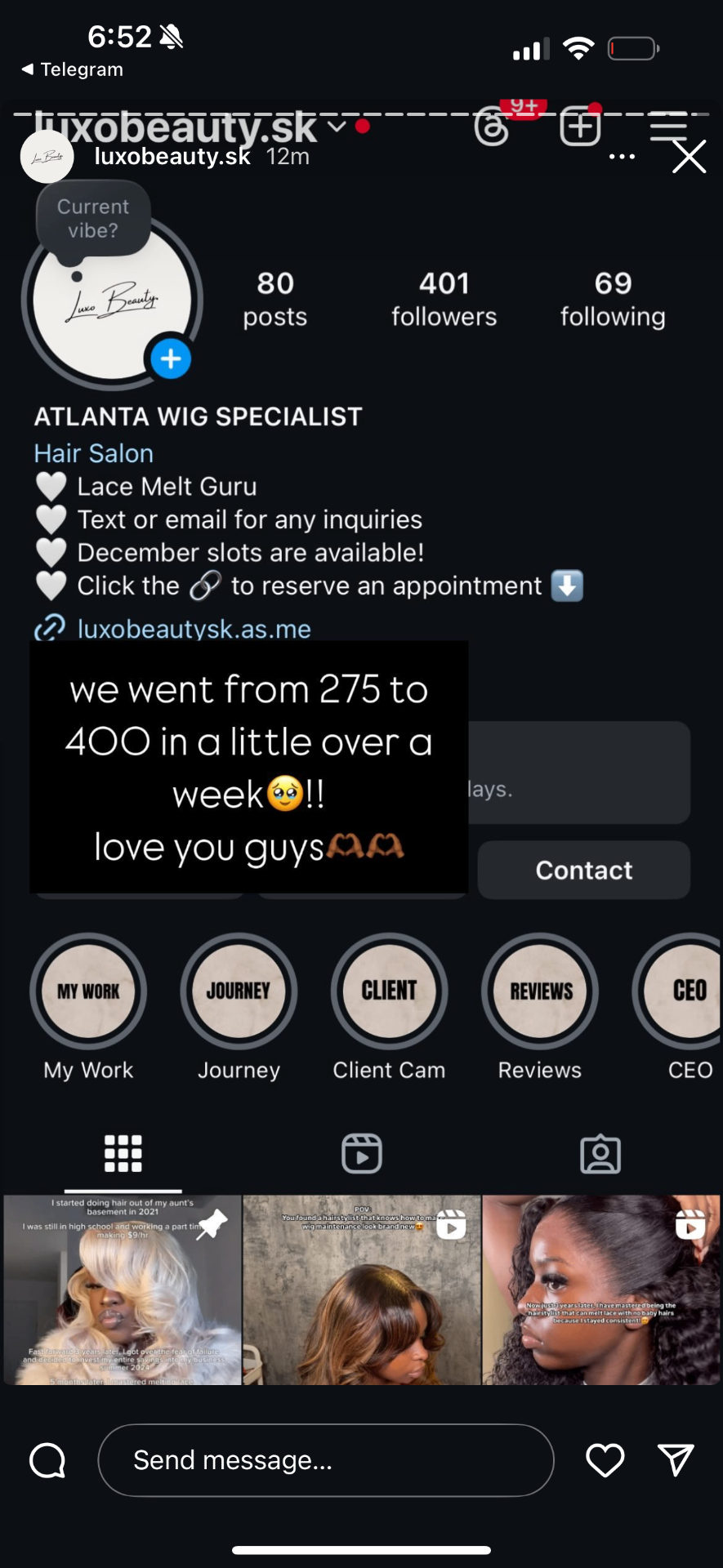 Before Instagram profile screenshot